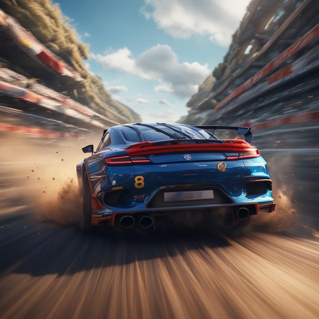 Motion Blur Car Race: Detailed Fantasy Concept Art