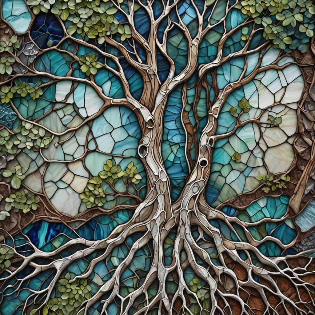 Stained Glass Tree Roots and Mycelial Network