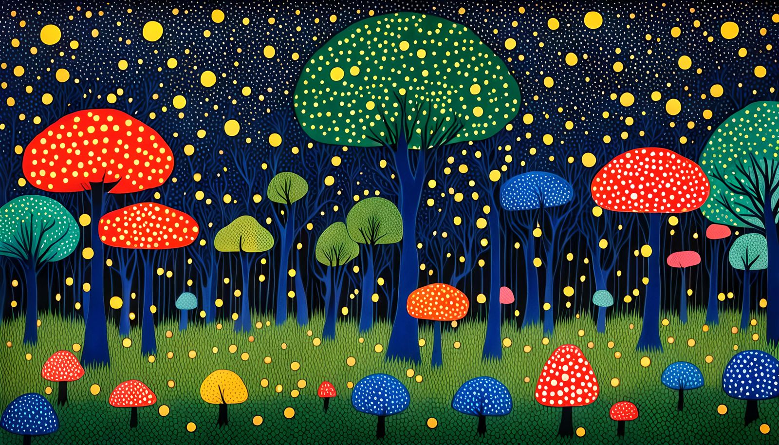 Enchanted Forest Under Starry Sky in Japanese Style