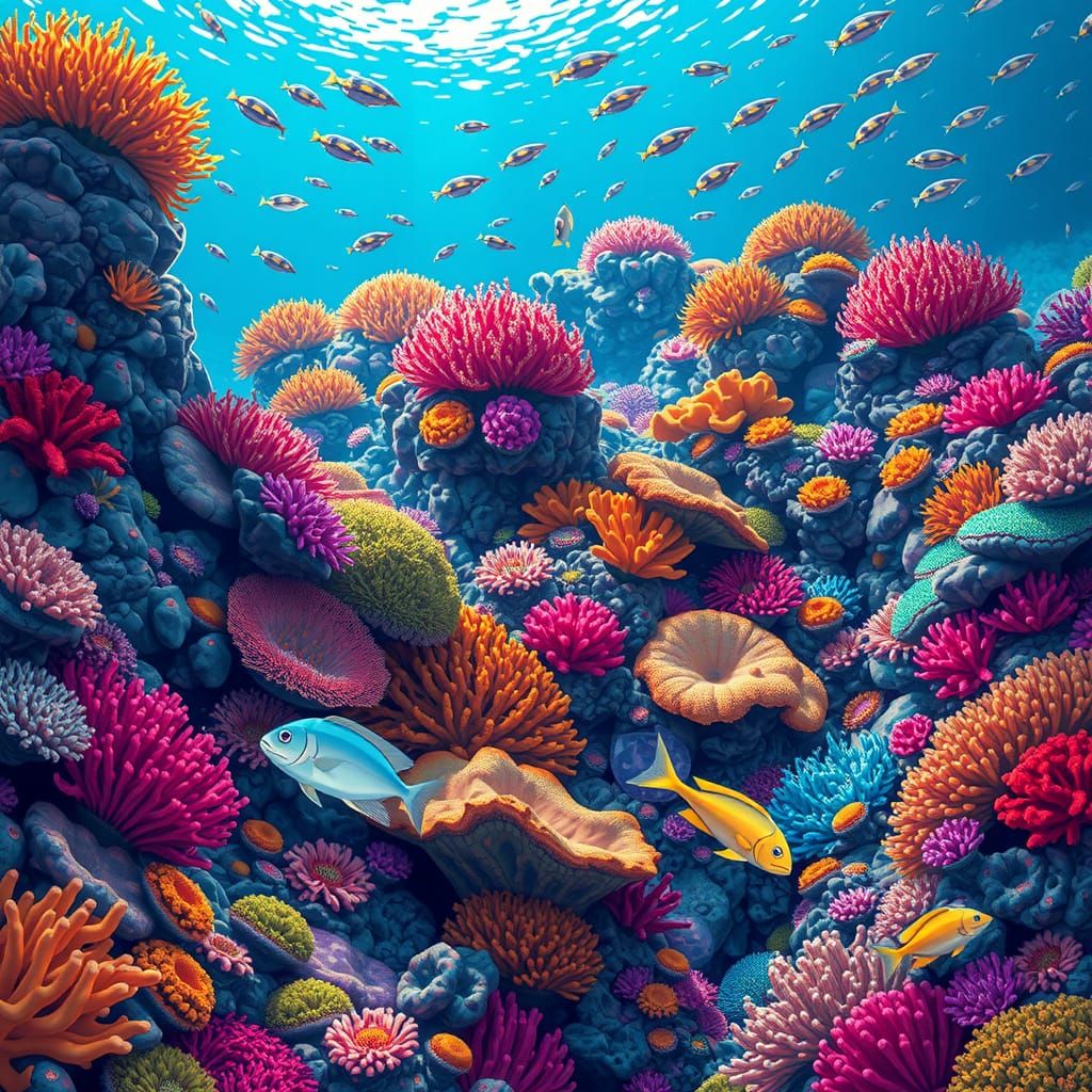 Vibrant Coral Reef in Cel-Shaded Anime Style