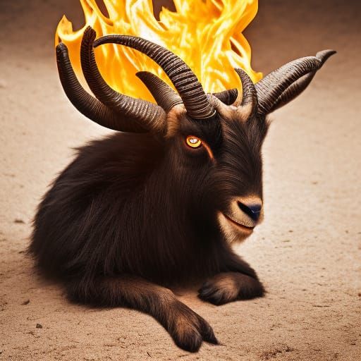 Dramatic Devil Goat Portrait in Fiery Pit