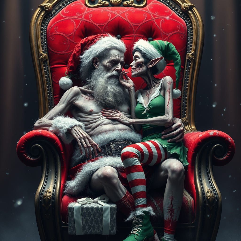 Undead Zombie Santa with Elf on Throne