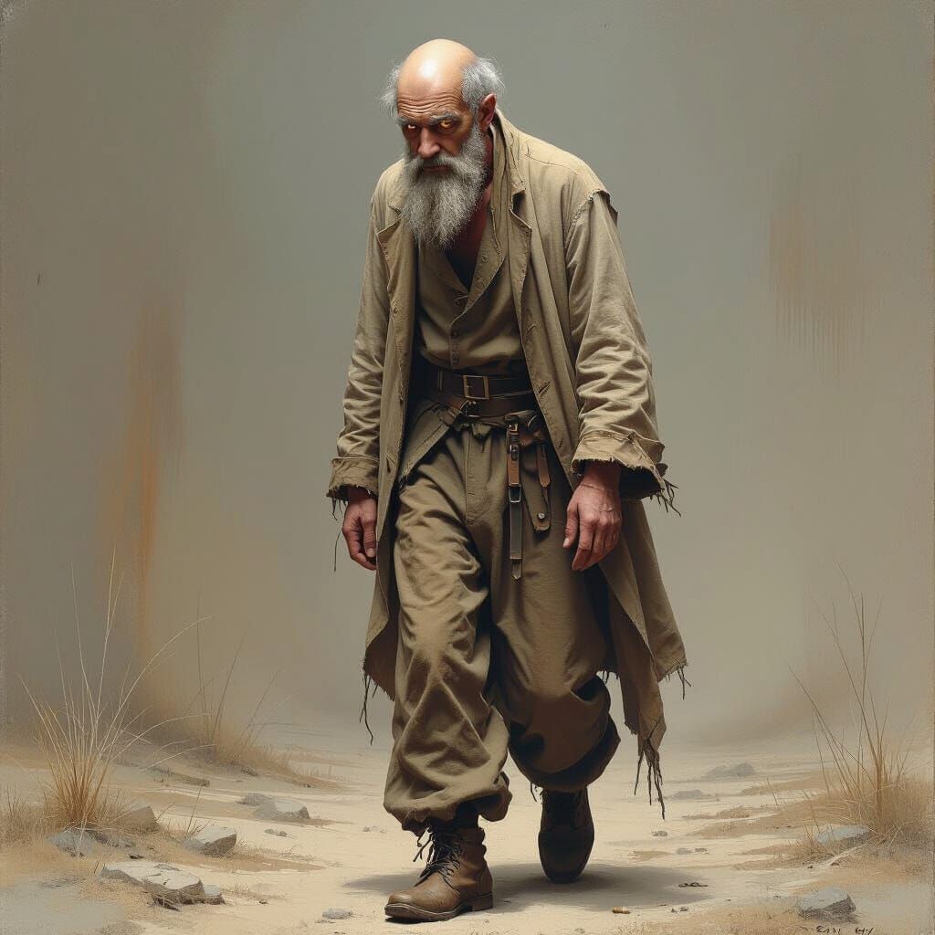 Gaunt Man with Grey Hair in Expressive Style