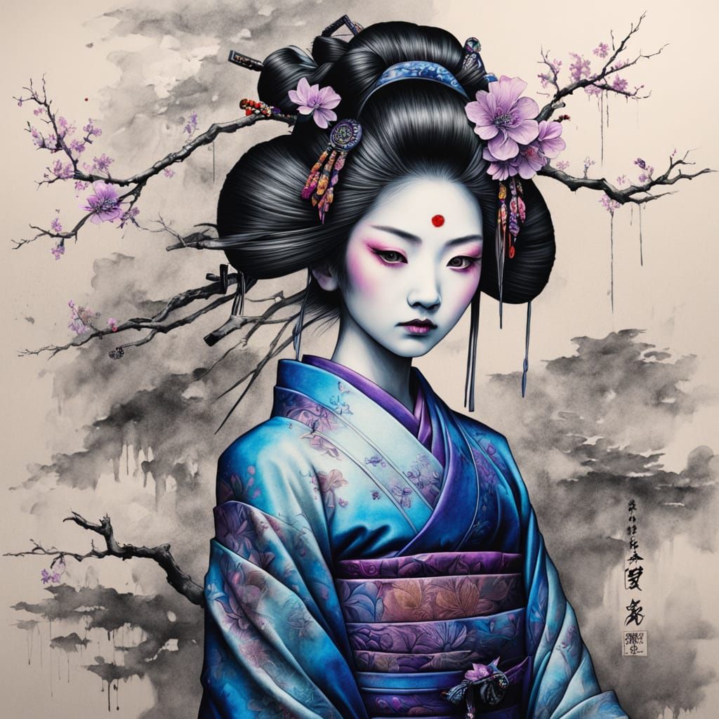 Mysterious Geisha in Sakura Bloom