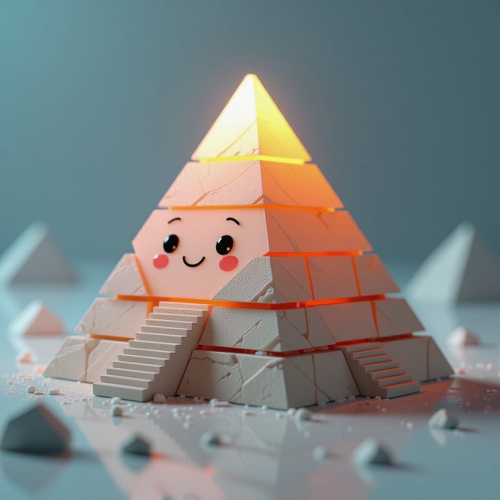 Whimsical Pyramid Diorama in Soft Light