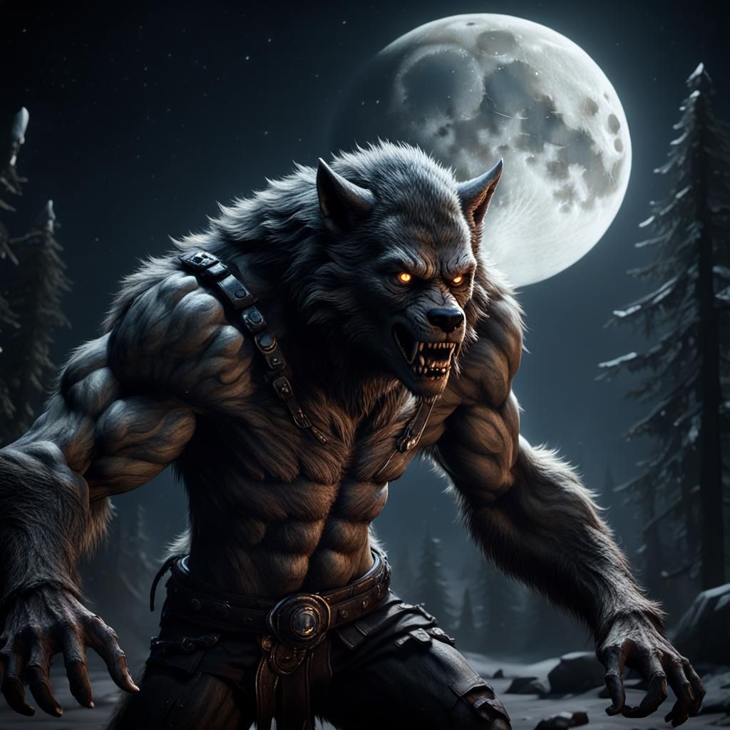 Werewolf Transformation Under Full Moon in 3D
