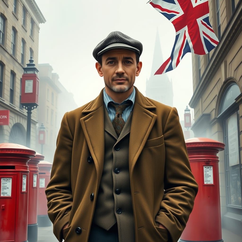 Proud British Worker in Foggy London Street Scene