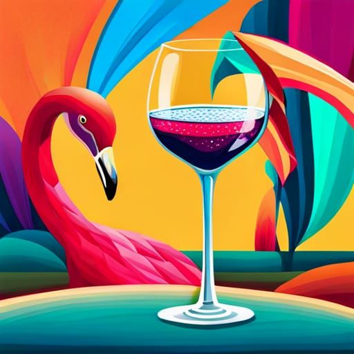 Radiant Flamingo with Wine, in Vibrant Style