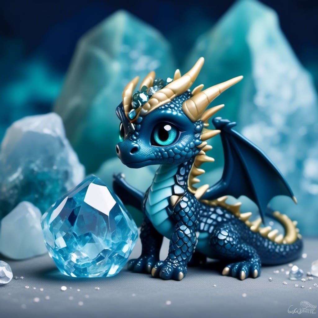 Chibi Dragon Hatchling with Aquamarine Gemstone