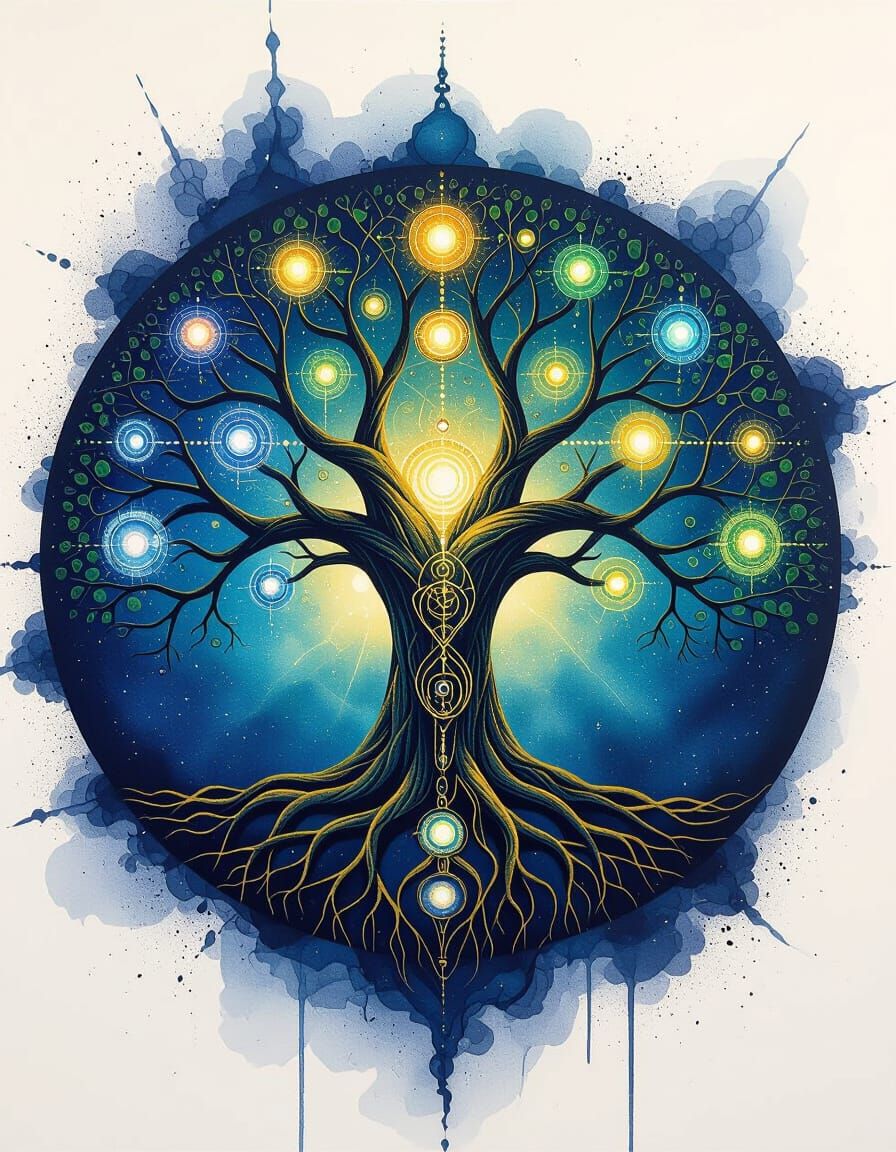 Kabbalistic Tree of Life Impasto Oil Painting