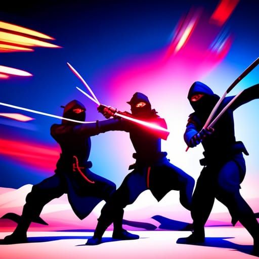 Ninja Fighting Enemies: High Resolution Digital Art