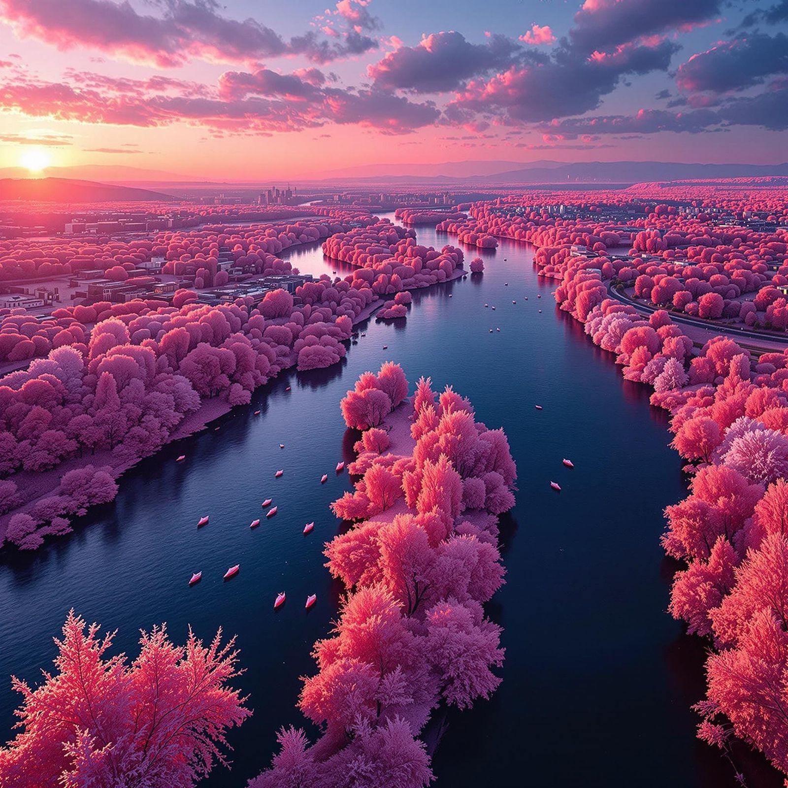 Infrared River Panorama with Dramatic Lighting
