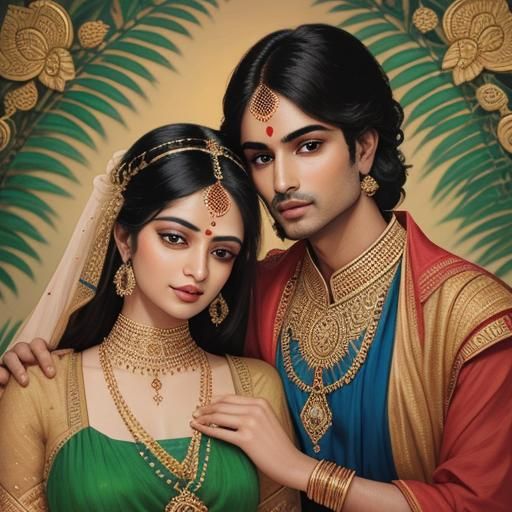 Krishna and Radha Embrace in Miniature Style