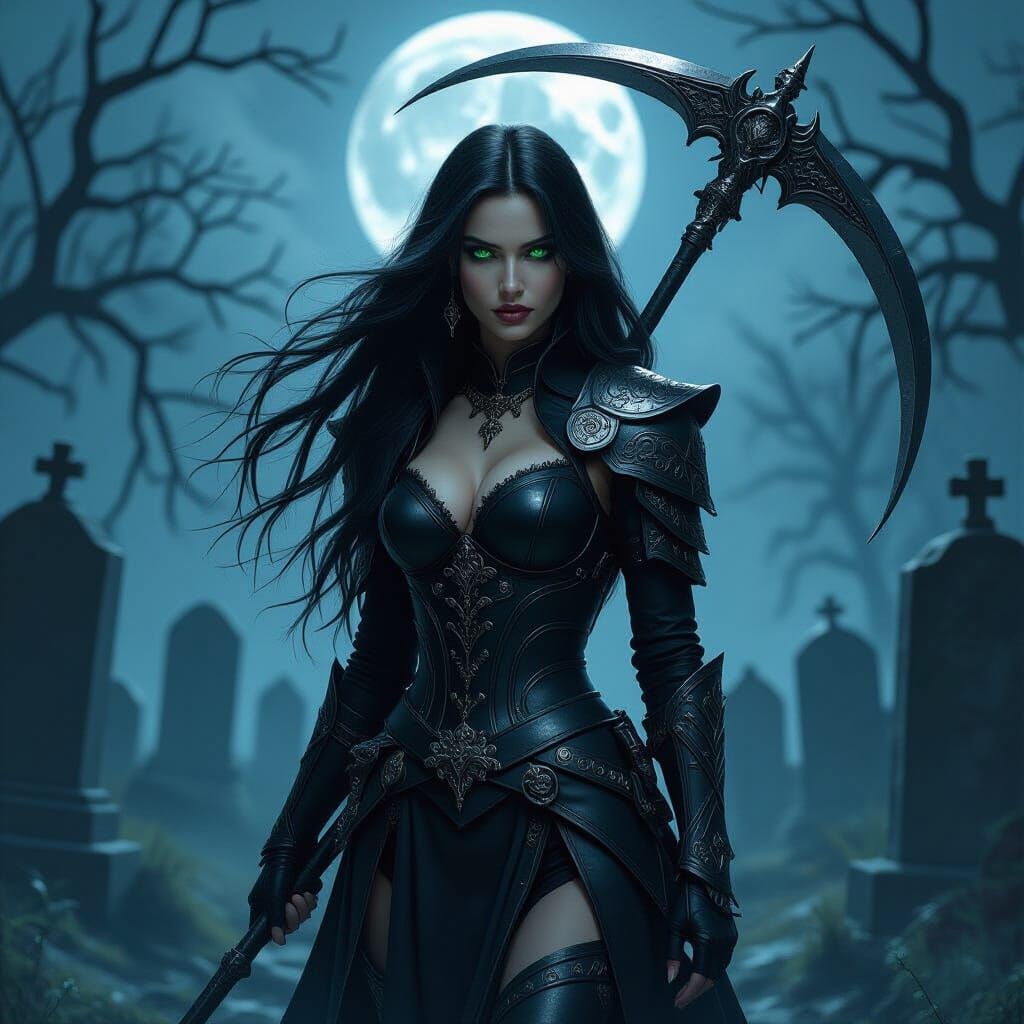 Gothic Huntress in Moonlit Graveyard, Cinematic Style