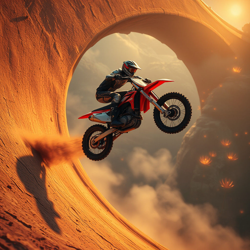 Futuristic Dirt Bike Soaring in Dream Landscape
