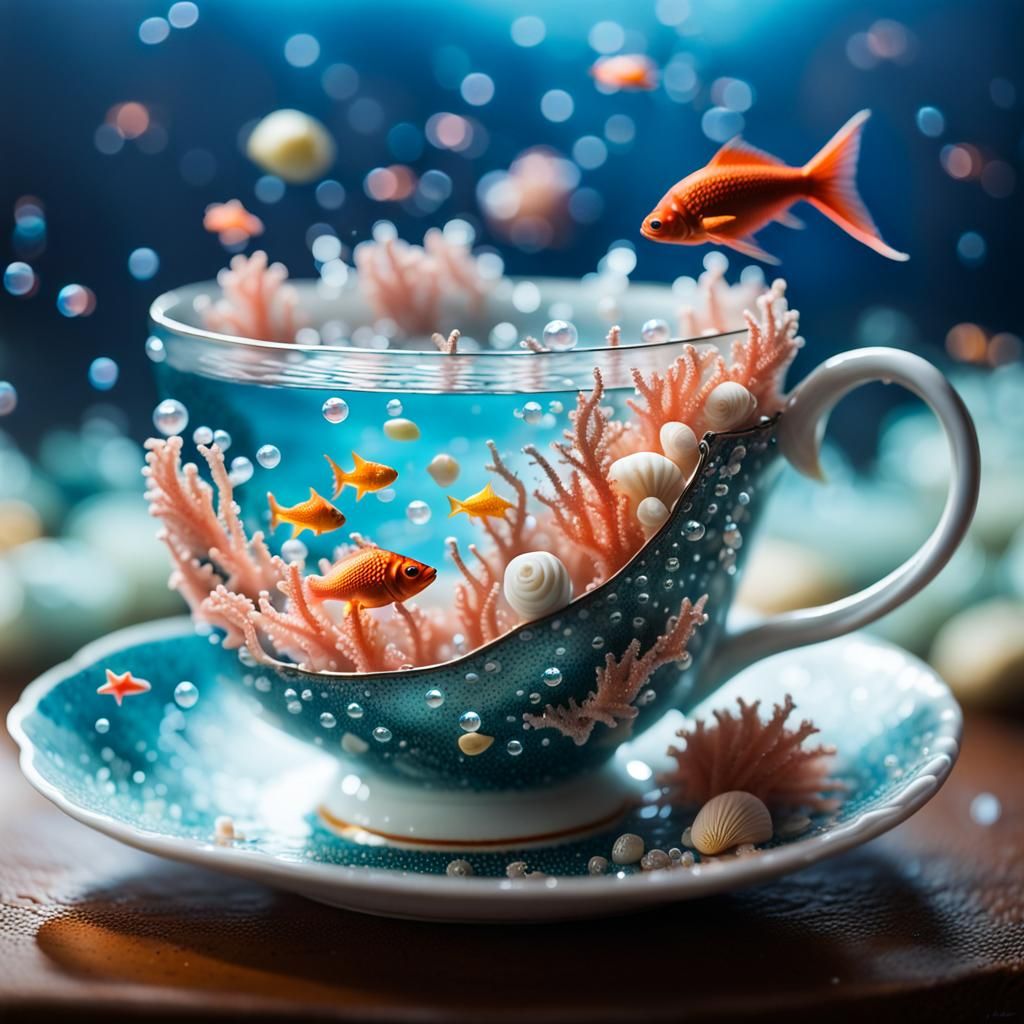 Fish in Teacup with Coral, Professional Photography