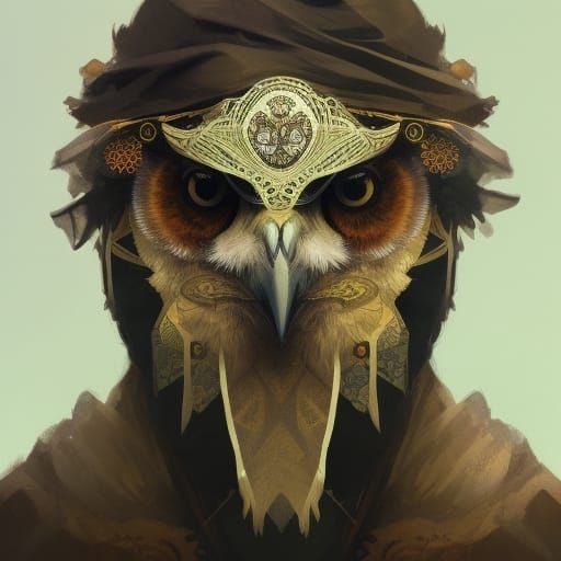Humanoid Owl Portrait with Gold Lined Cloak