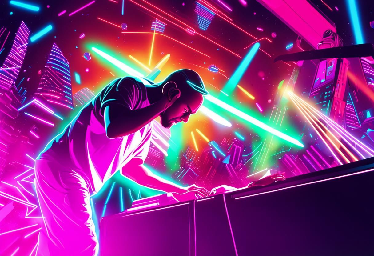 Alien Rave DJ in Neon Cyberpunk Vector Art