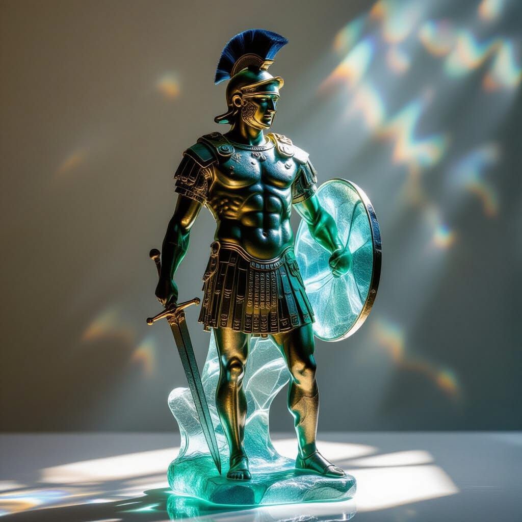 Sea Glass Roman Warrior Sculpture in Art Nouveau Style