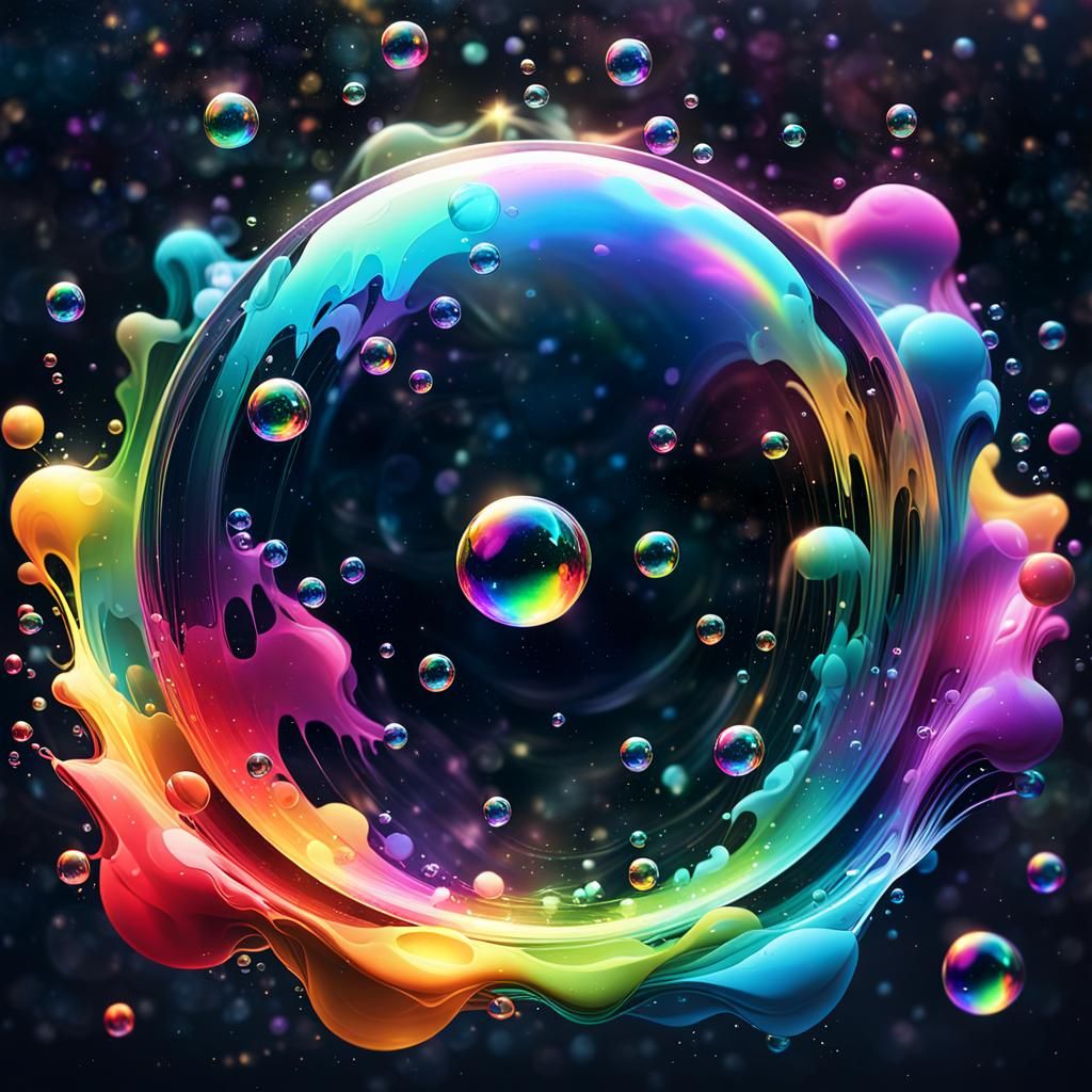 Iridescent Soap Bubbles in Space: Graffiti Art