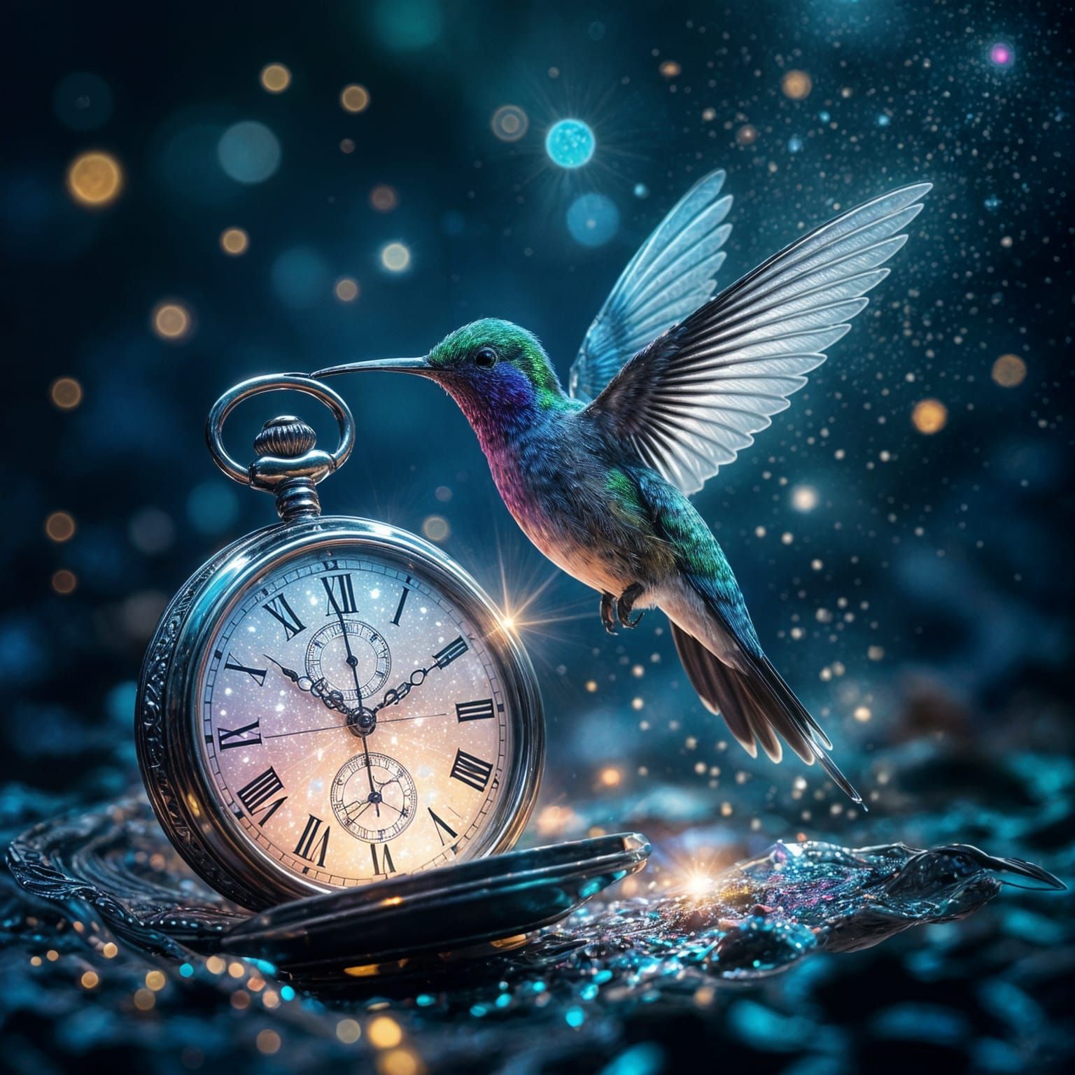 Bioluminescent Starlight Hummingbird and Melting Watch