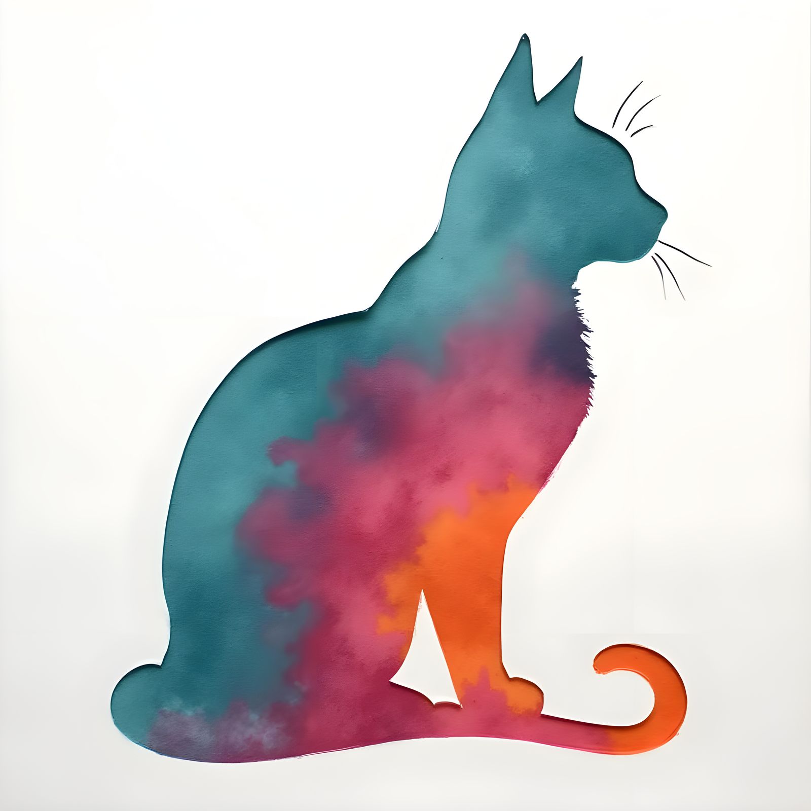 Minimalist Cat Silhouette in Vibrant Airbrush Textures