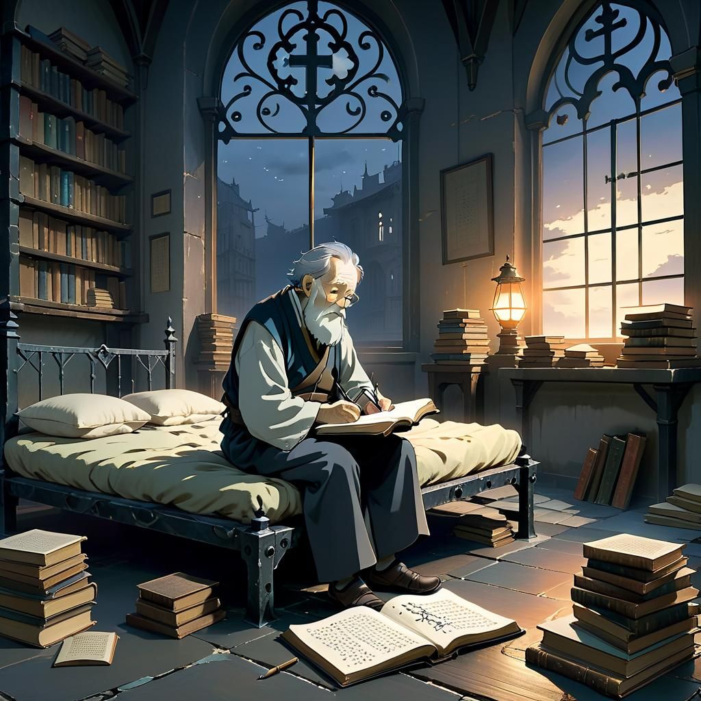 Old Man Writing Story: Studio Ghibli Anime