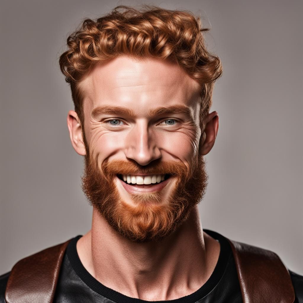 Ginger Bearded Man with Freckles and Leather Pants