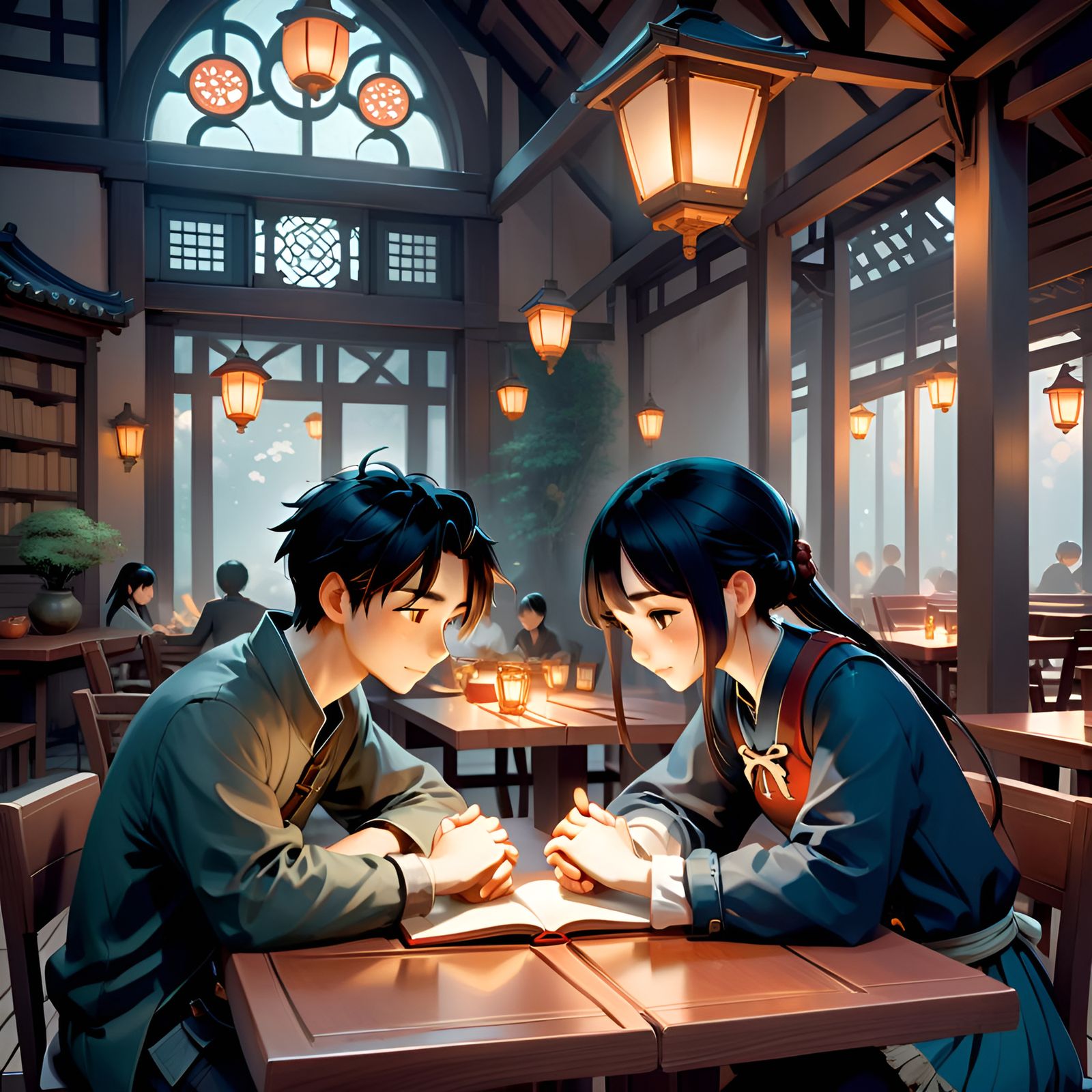 Romantic Anime Storybook Illustration of a First Date