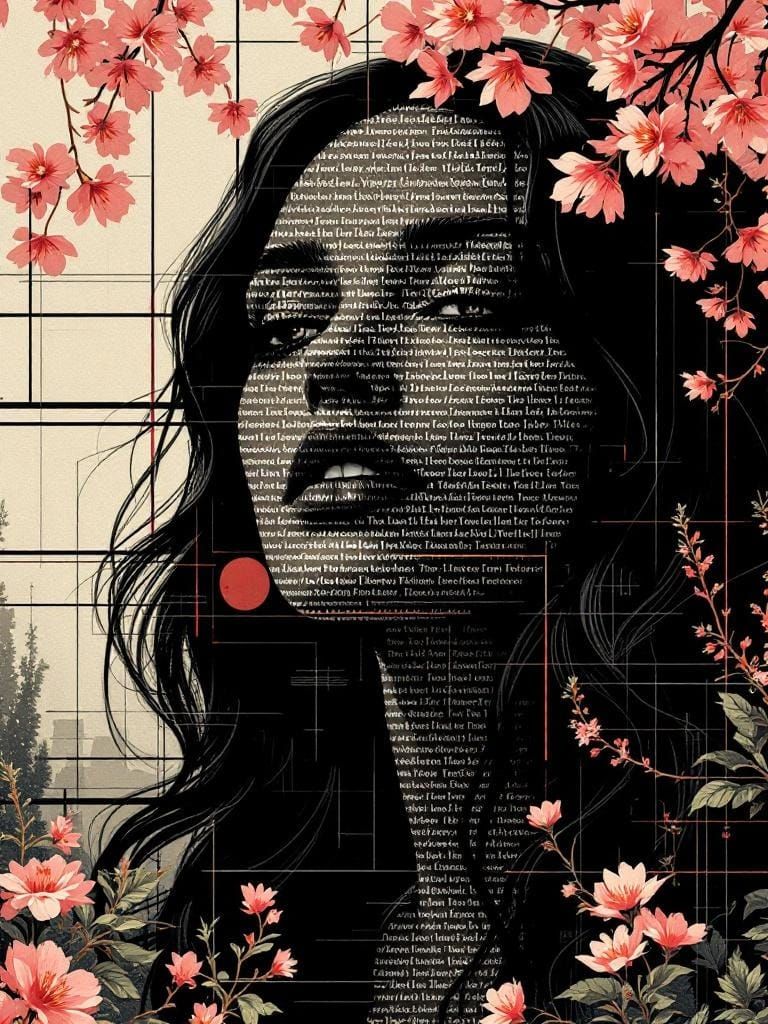 Abstract Pin-Up with ASCII Overlay in Mondrian Style