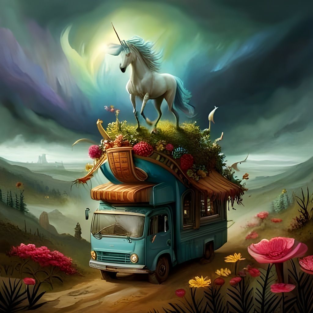 Unicorn on Taco Truck in Enchanted Forest