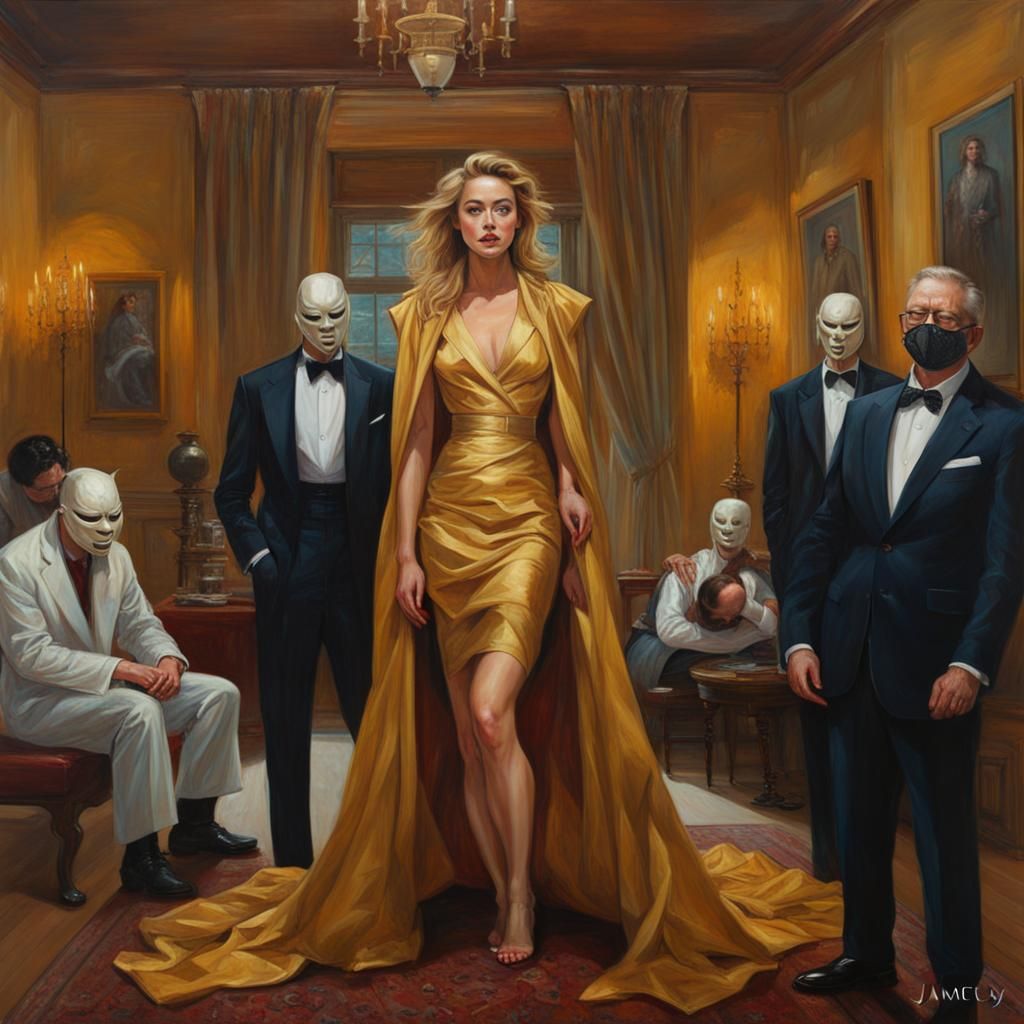 Woman in Golden Robes in a Mansion