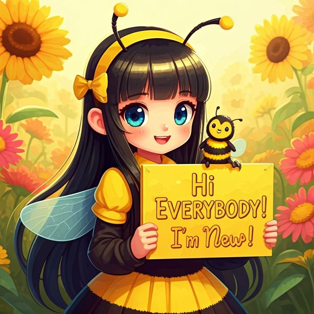 Whimsical Kirigami-Inspired Girl with Bumblebee Friends