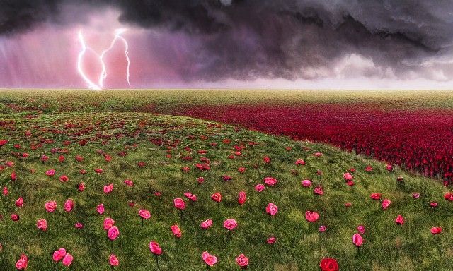 Apocalyptic Rose Field with Extreme Weather