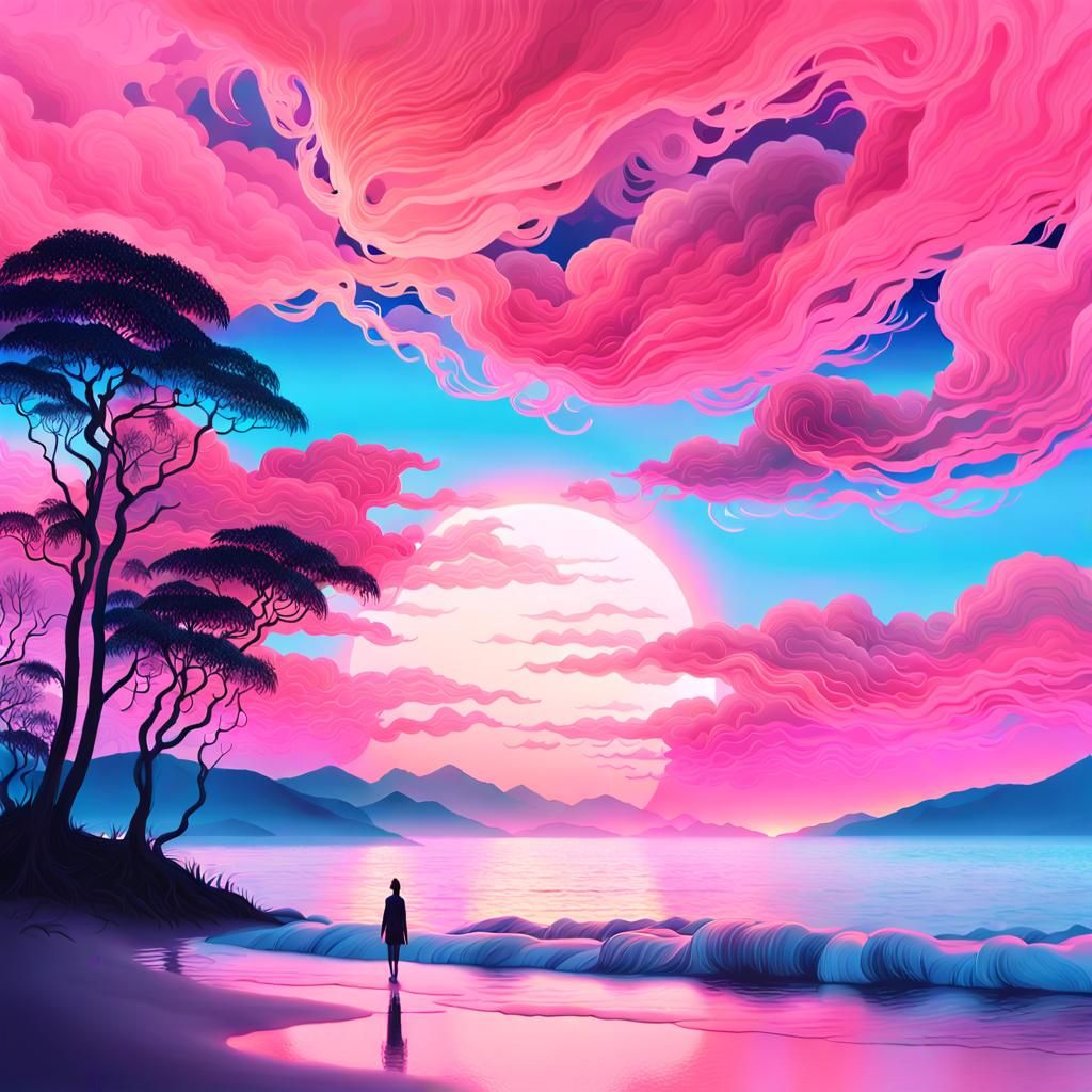 Surreal Eyes See Sunset in Pink Sky