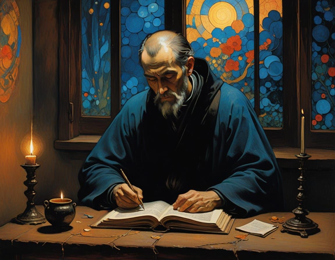 Mystical Scholar in Flickering Candlelight