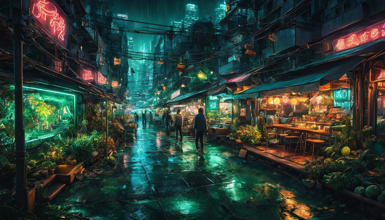 Graffiti City Nightscape in Neon Glory