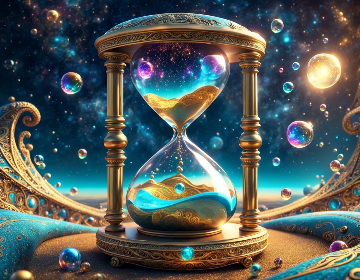 Fantasy Hourglass with Bubbles Drifting to Stars