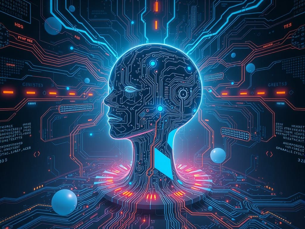 Futuristic Being of Light and Circuitry in Cyberpunk Style