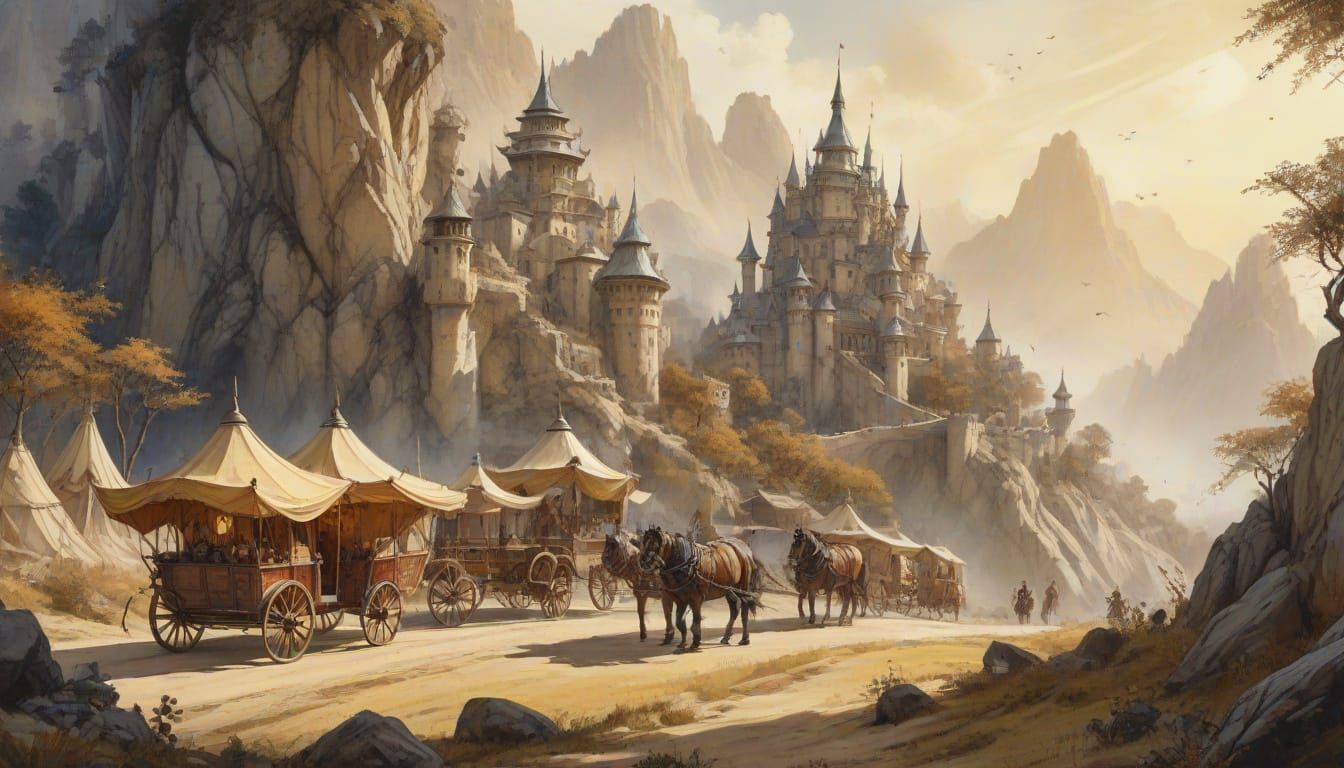 Fantasy Caravan City Amid Medieval Castles