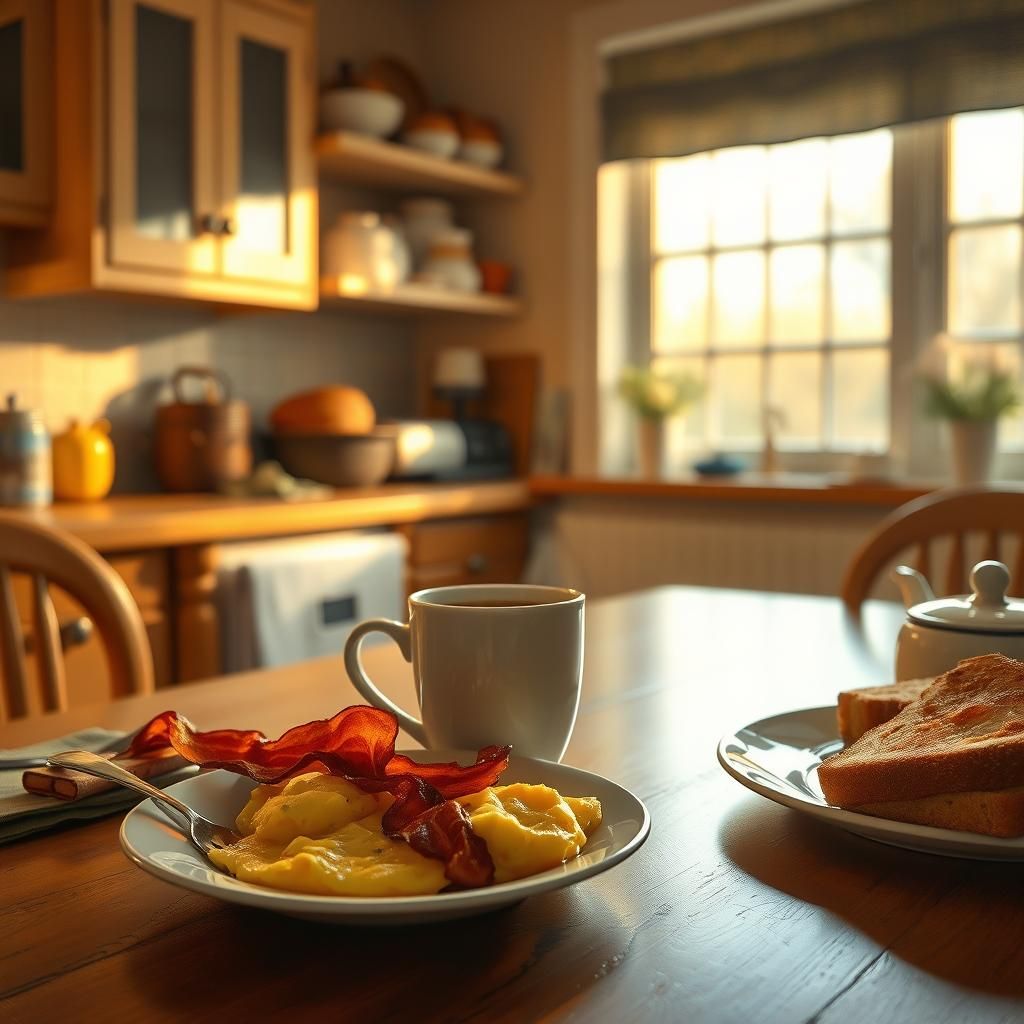 Cozy Impressionist Breakfast Scene with Golden Light