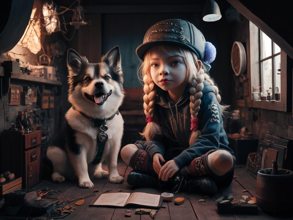 Cyberpunk Ryot Grrrl and Faithful Livingfart Puppy in Cozy H...