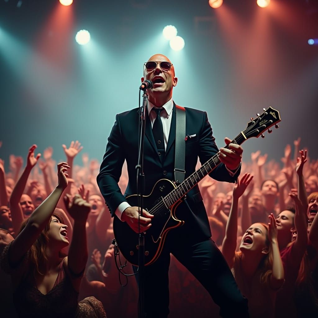 Rockstar on Stage in Nostalgic Album Cover Style