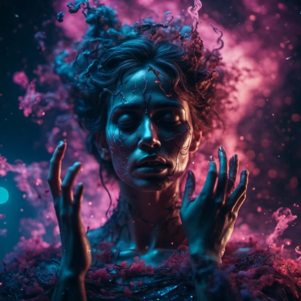 Horror Female Demon Ghost in Swirling Smoke: 3D Render