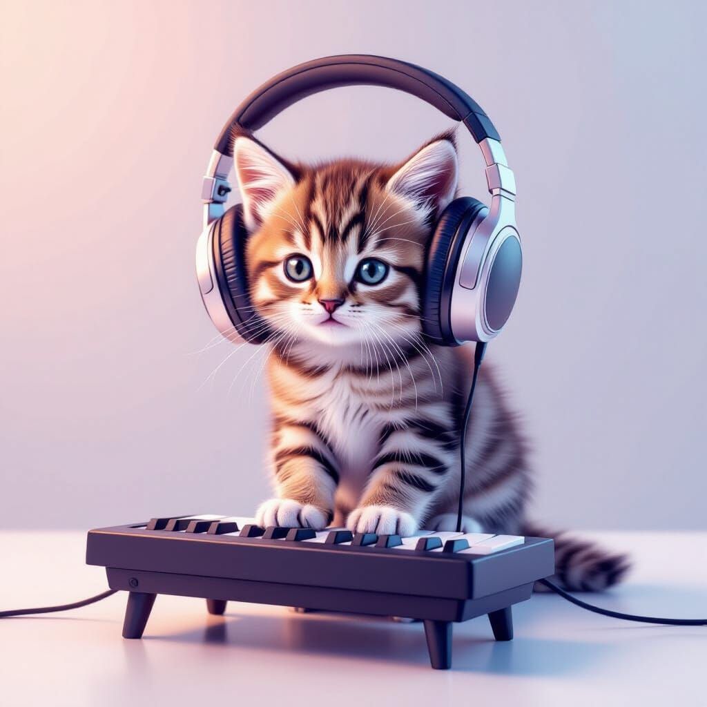 Cute Kitten Composing Music on MIDI Keyboard