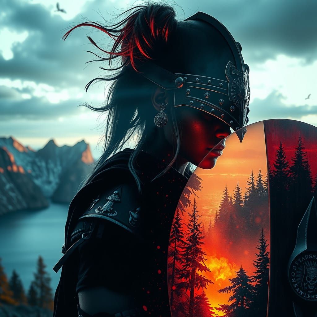 Viking Shield Maiden in Vibrant Ethereal Style