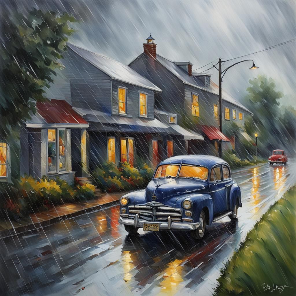 Rainy Windy Saturday Morning Scene