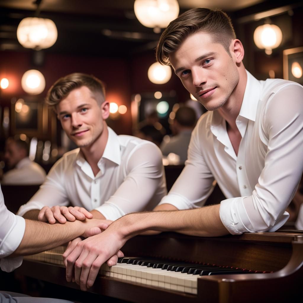 Young guys in jazz bar