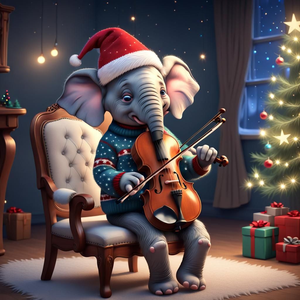 Cute Elephant Plays Violin: Pixar-Inspired Digital Art