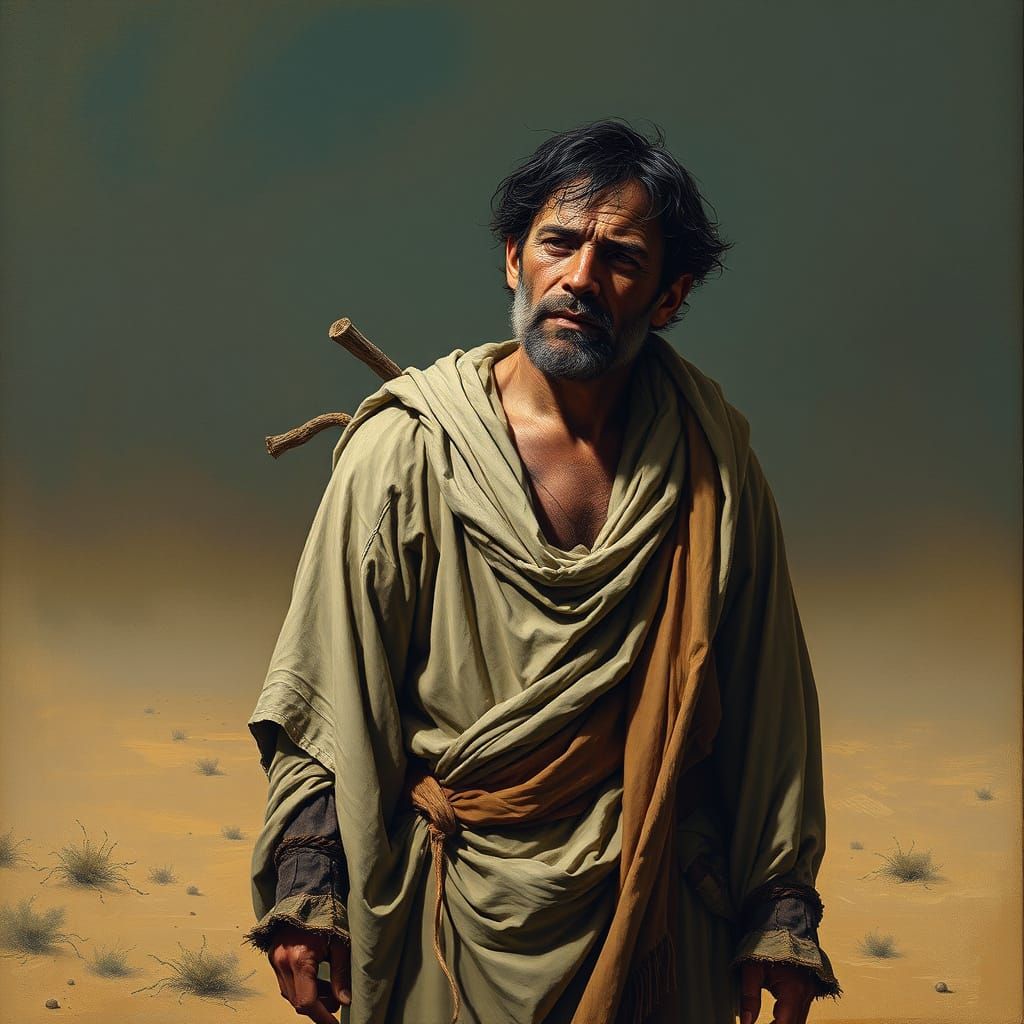 Desert Figure in Dramatic Lighting, Classic Art Style